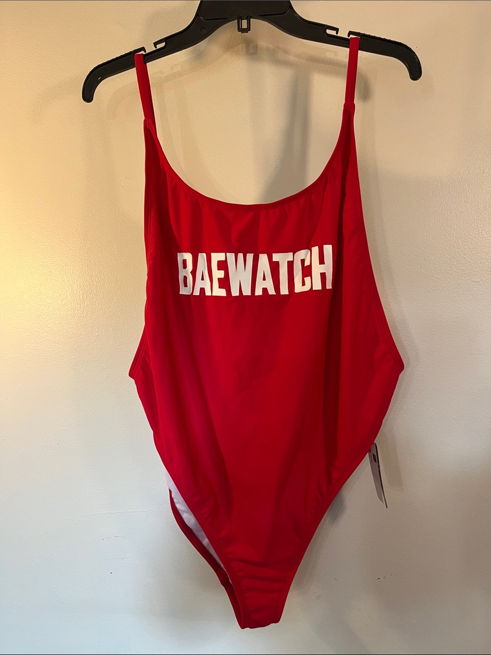 Dippin' Daisy's Red One-Piece Swimsuit with White 'BAEWATCH' Logo